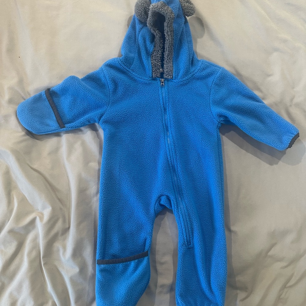 Blue and Gray Fleece Footies with Zipper Closure